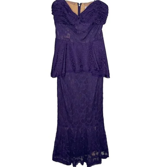 Flor et al purple Ashely strapless heart lace peplum midi dress size 4